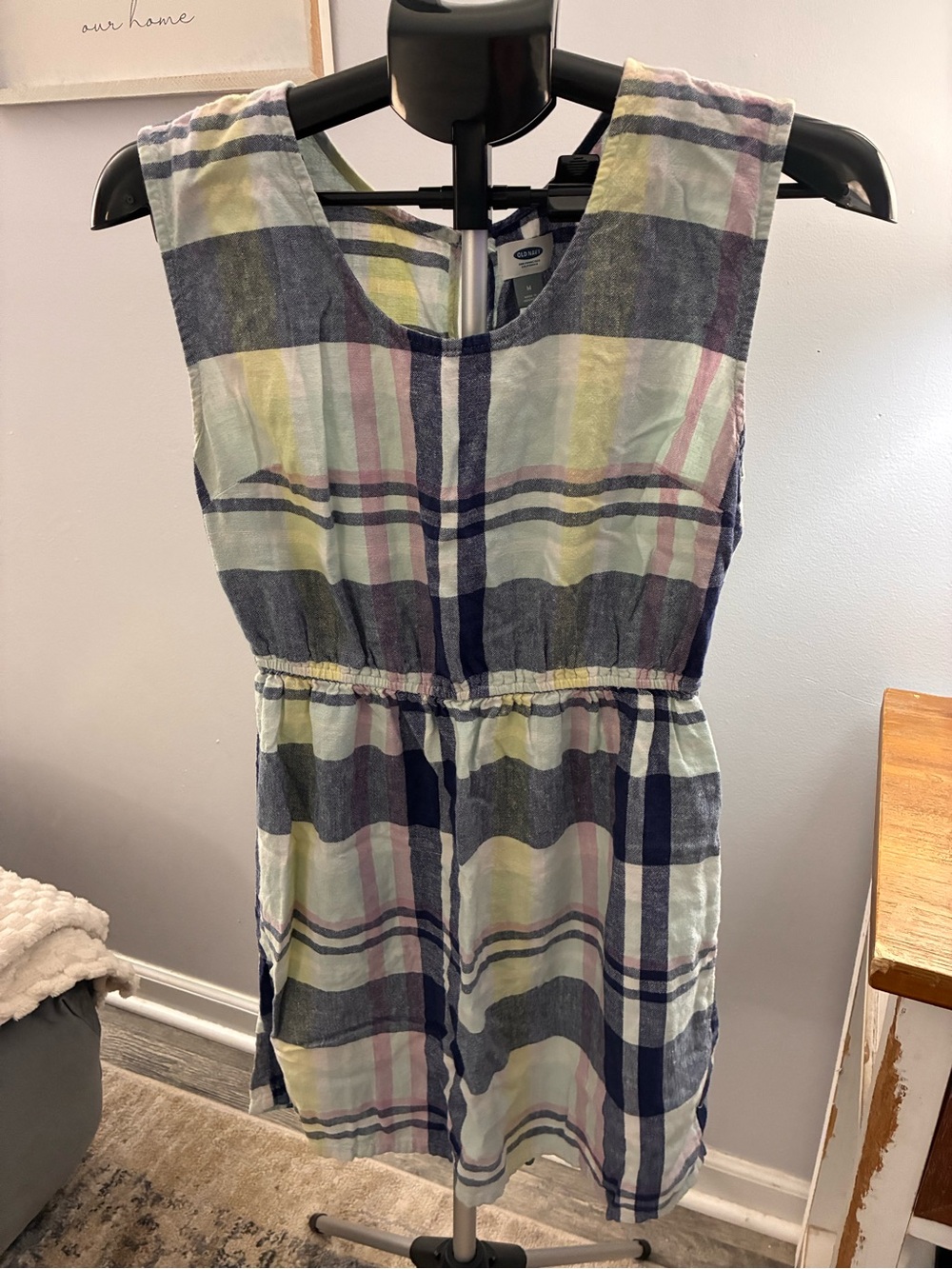 Old Navy Plaid Sleeveless Mini Dress in Navy, Yellow & Pink